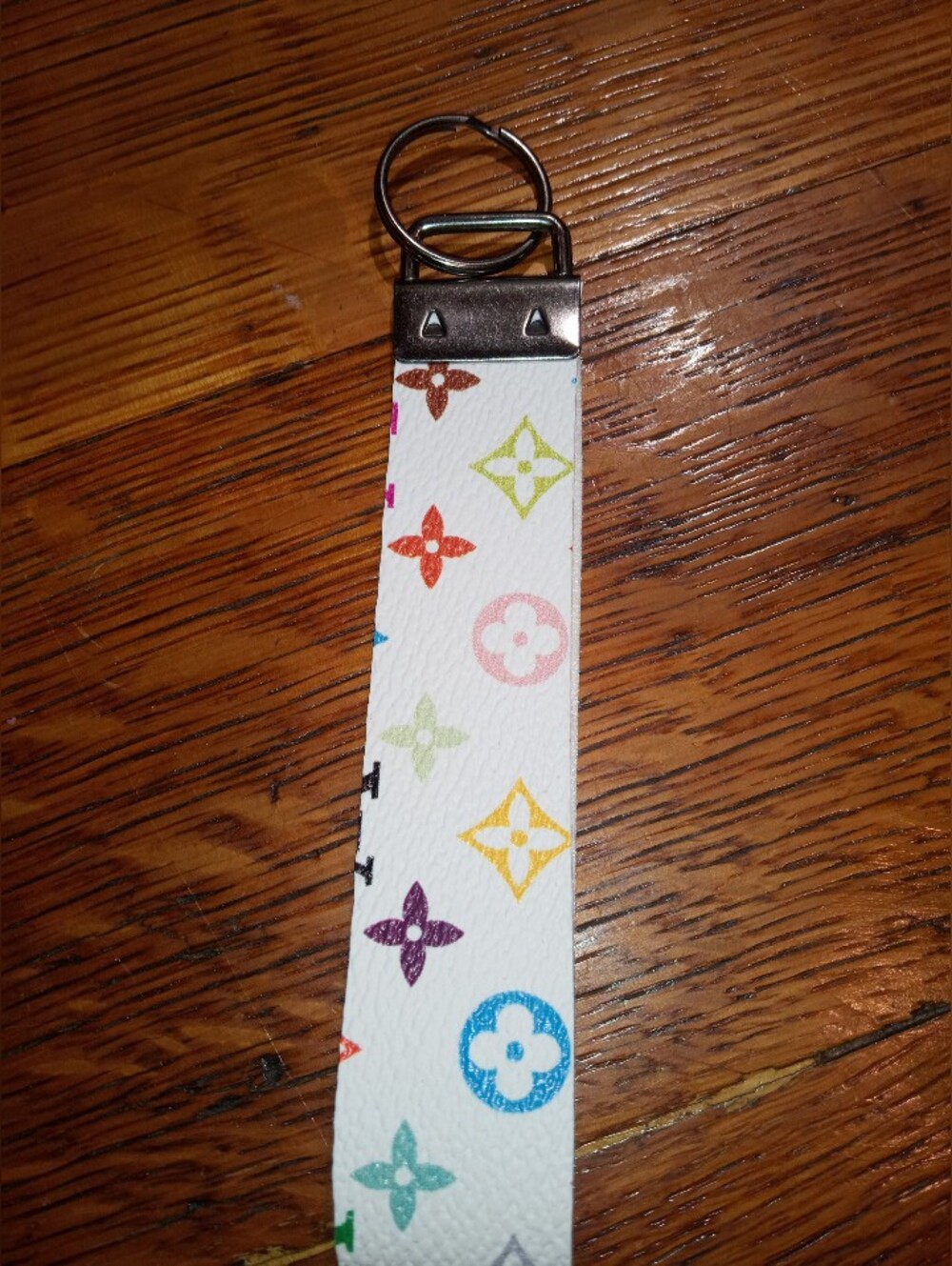 White Multicolor Monogram Key Fob